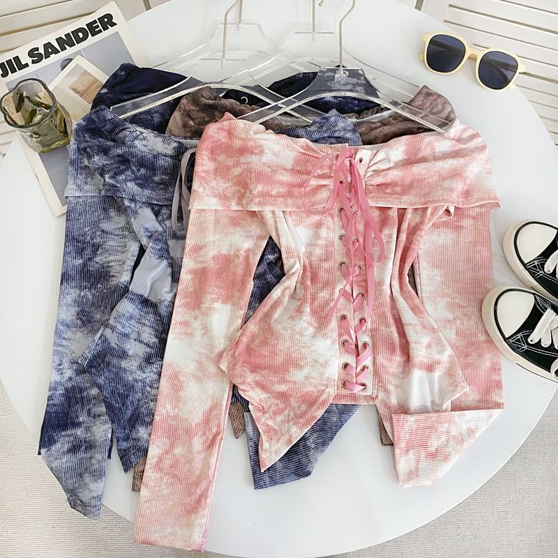 Asymmetrical Tie-Dye Lace-Up Cropped Top