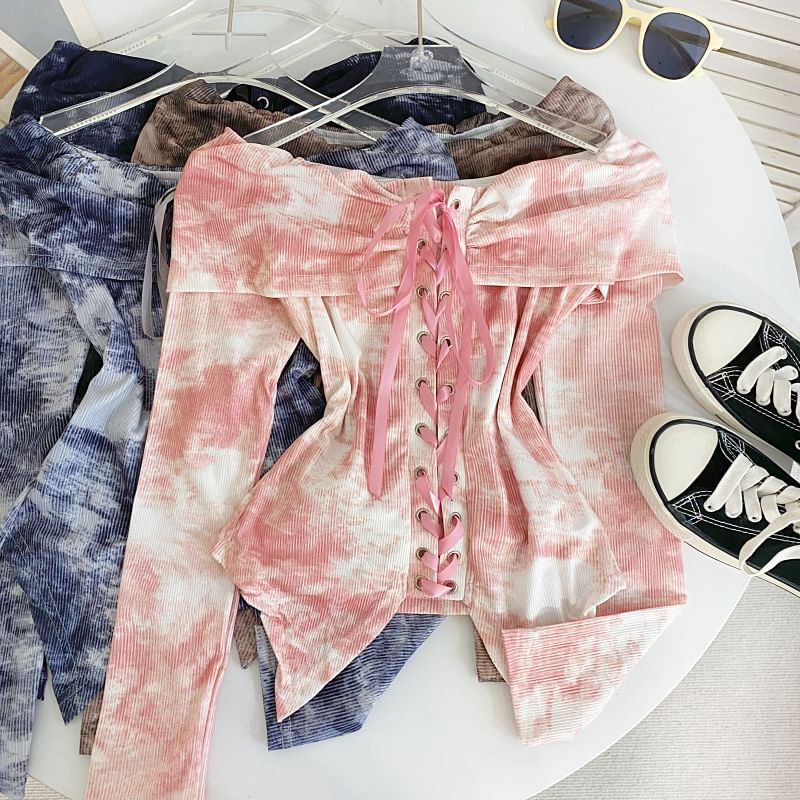 Asymmetrical Tie-Dye Lace-Up Cropped Top
