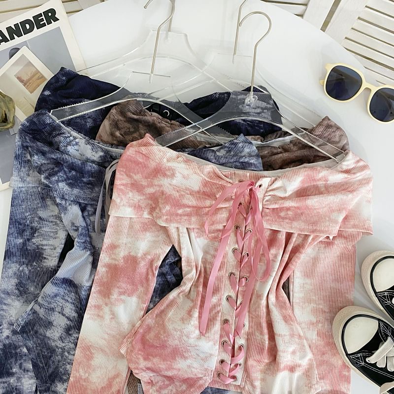 Asymmetrical Tie-Dye Lace-Up Cropped Top