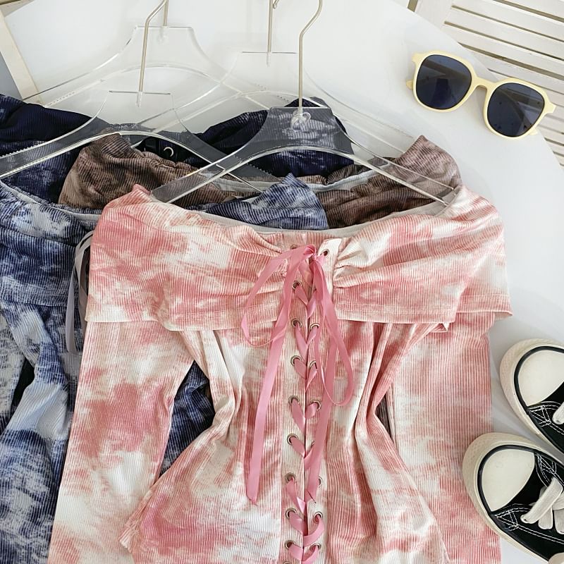 Asymmetrical Tie-Dye Lace-Up Cropped Top