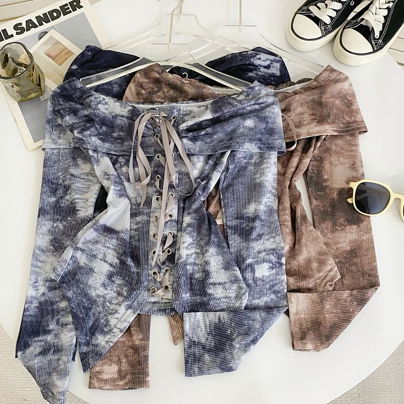 Asymmetrical Tie-Dye Lace-Up Cropped Top