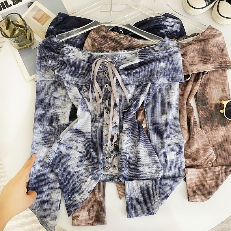Asymmetrical Tie-Dye Lace-Up Cropped Top