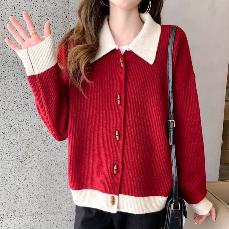 Collared Toggle Two Tone Cardigan