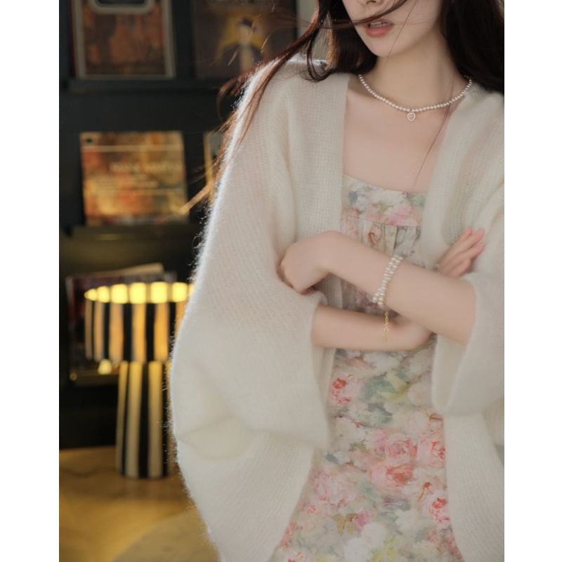 Solid Ribbed Long Open Front Cardigan