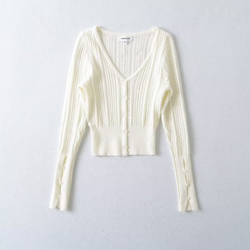 V-Neck Simple Cutout Button-Up Crop Cardigan