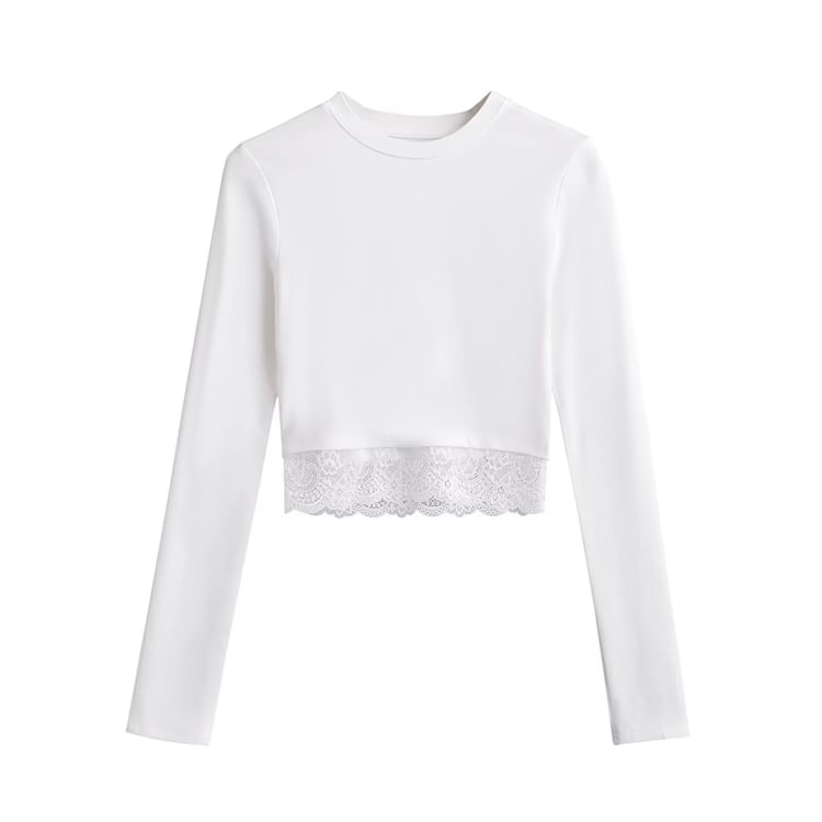 Crewneck Lace Insert Cropped Sweatshirt