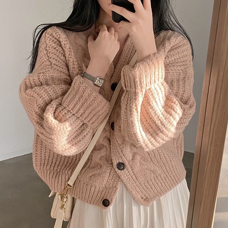 V-Neck Simple Chunky Knit Cardigan
