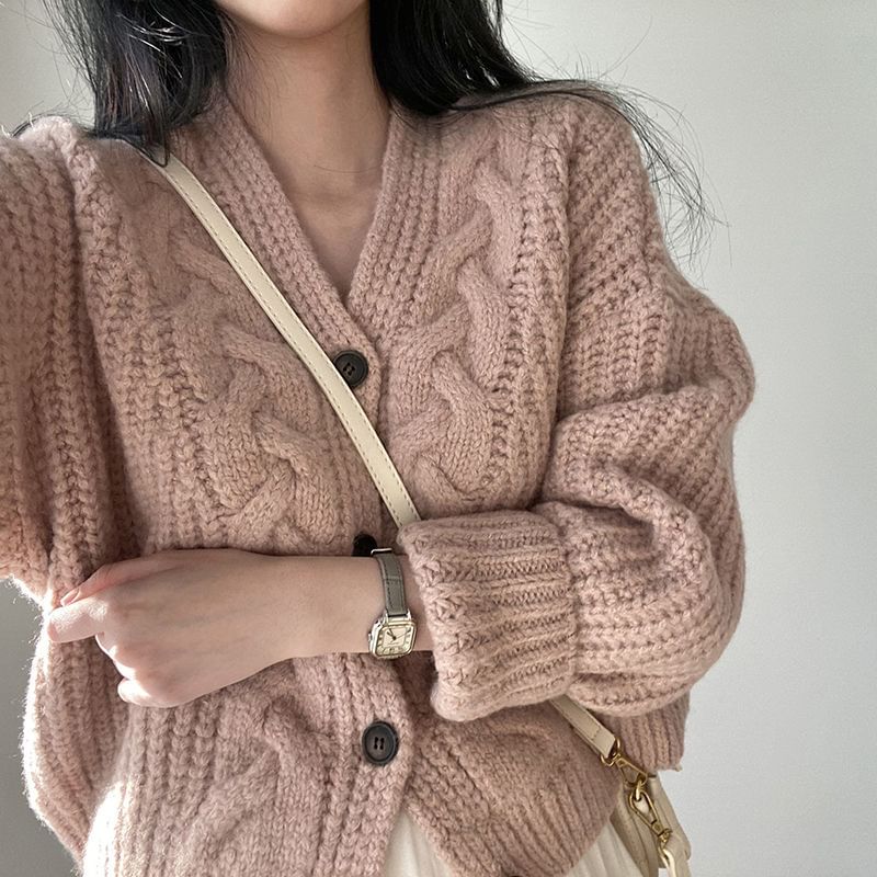V-Neck Simple Chunky Knit Cardigan