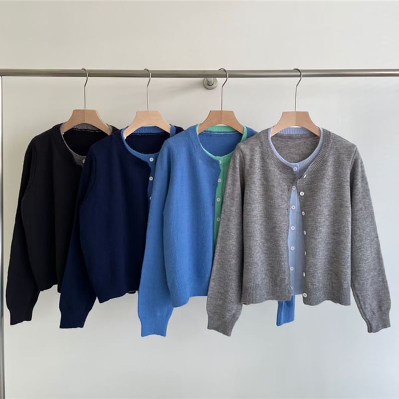 Crewneck Two Tone Cardigan