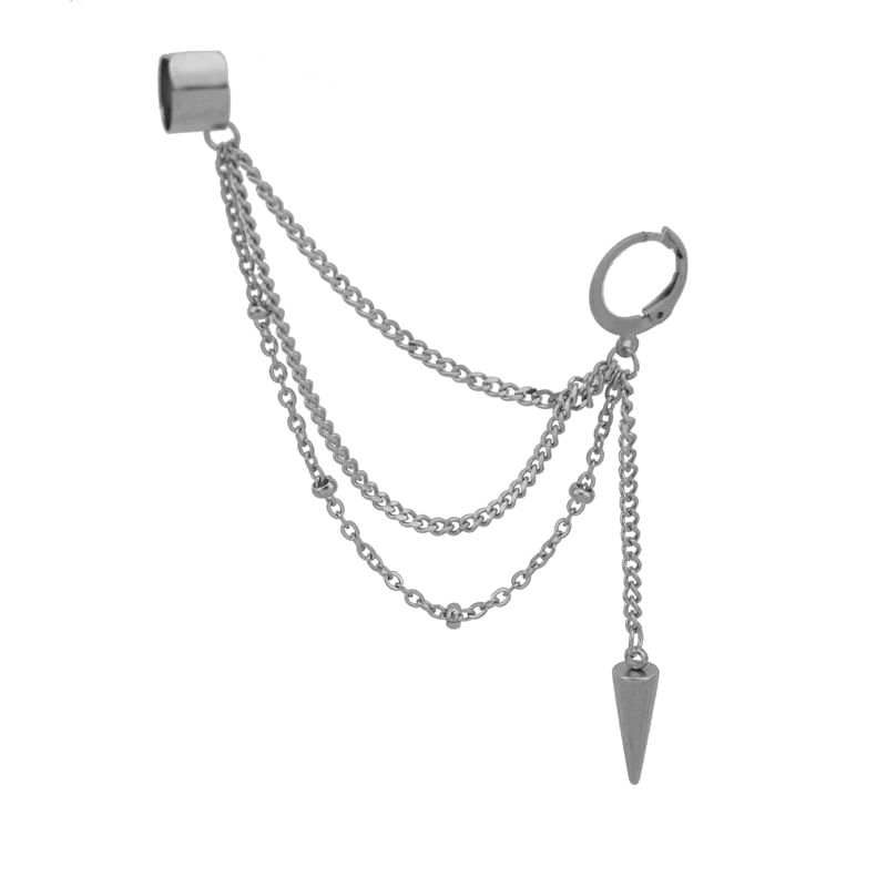 Stainless Steel Chain Hoop Earring with Ear Cuff