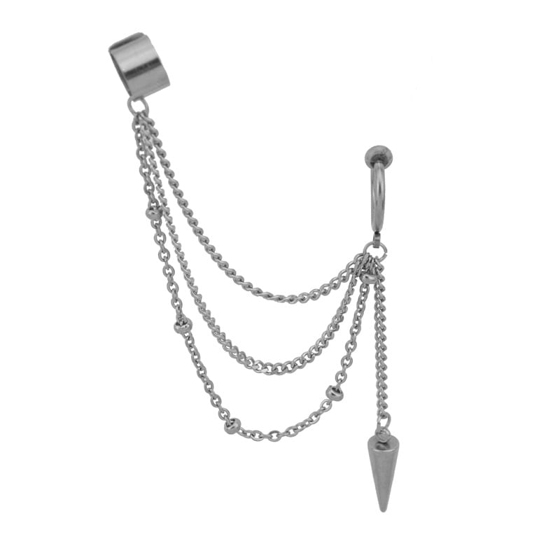 Stainless Steel Chain Hoop Earring with Ear Cuff
