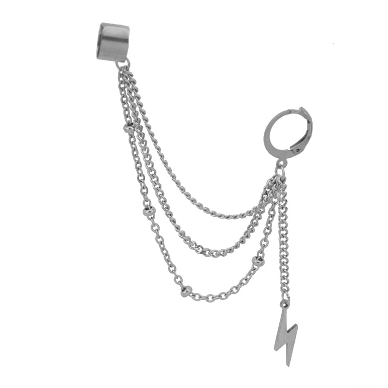 Stainless Steel Chain Hoop Earring with Ear Cuff