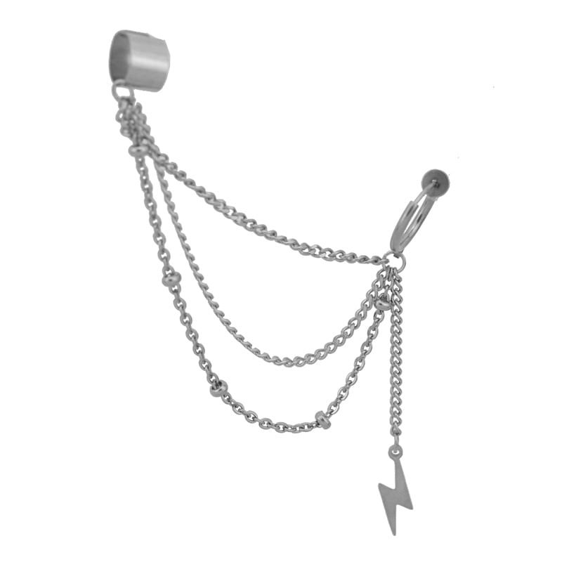 Stainless Steel Chain Hoop Earring with Ear Cuff