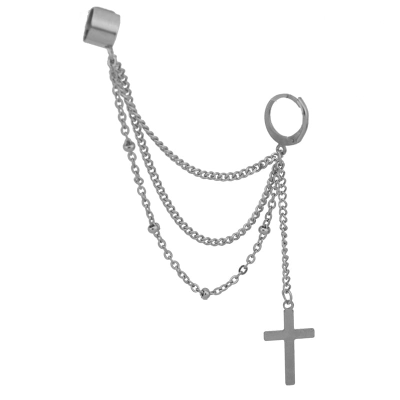 Stainless Steel Chain Hoop Earring with Ear Cuff