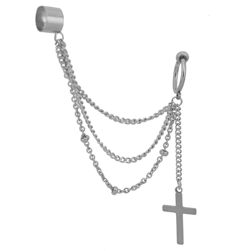 Stainless Steel Chain Hoop Earring with Ear Cuff