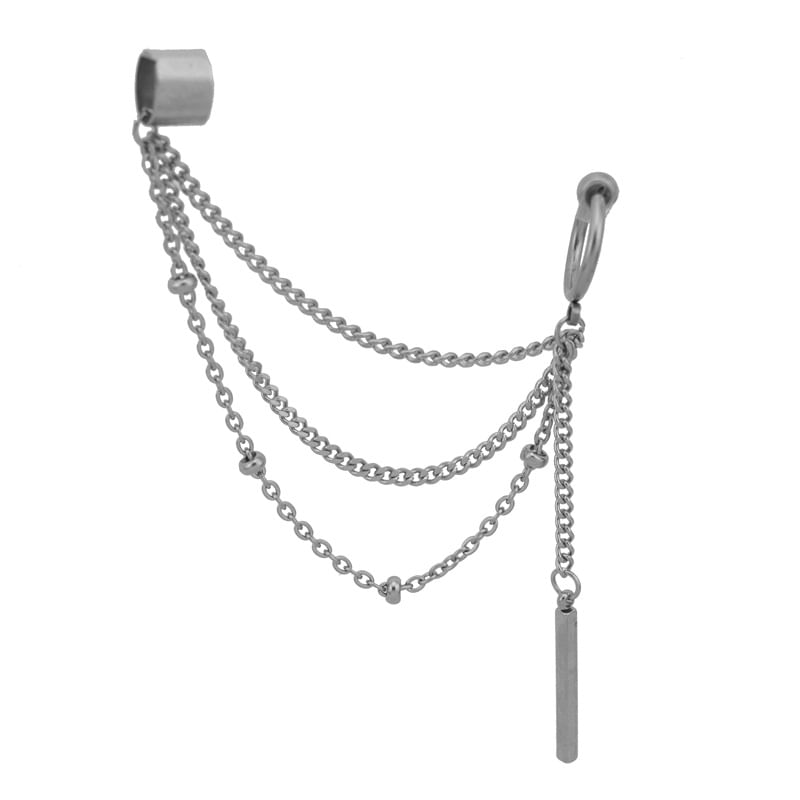 Stainless Steel Chain Hoop Earring with Ear Cuff