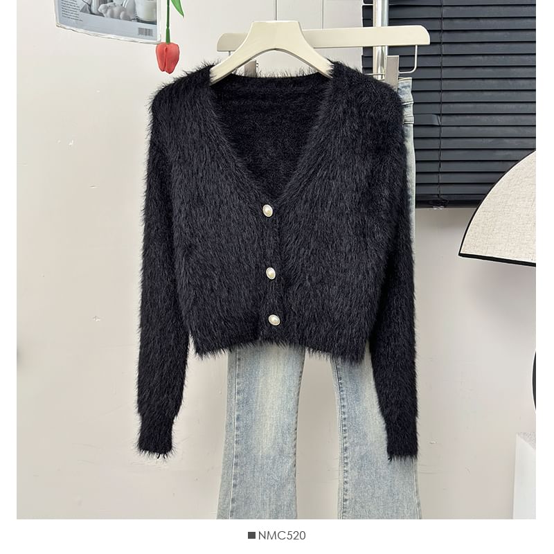 Fluffy Cropped V-Neck Cardigan in Six Shades
