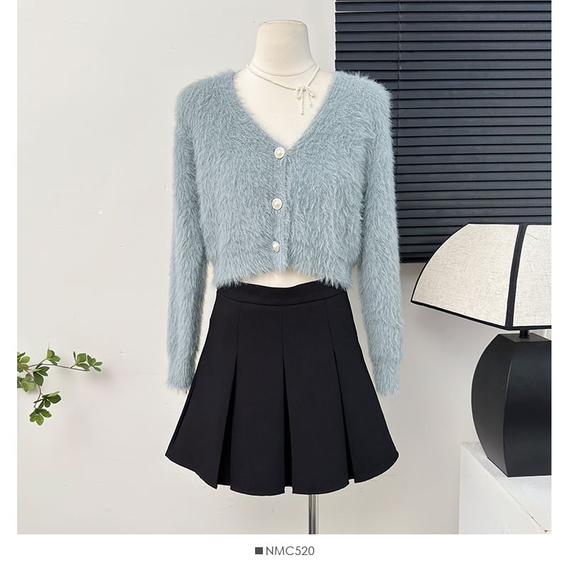Fluffy Cropped V-Neck Cardigan in Six Shades