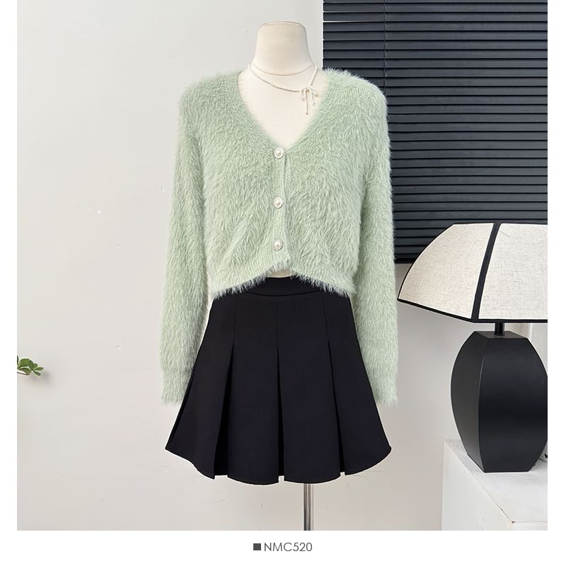Fluffy Cropped V-Neck Cardigan in Six Shades