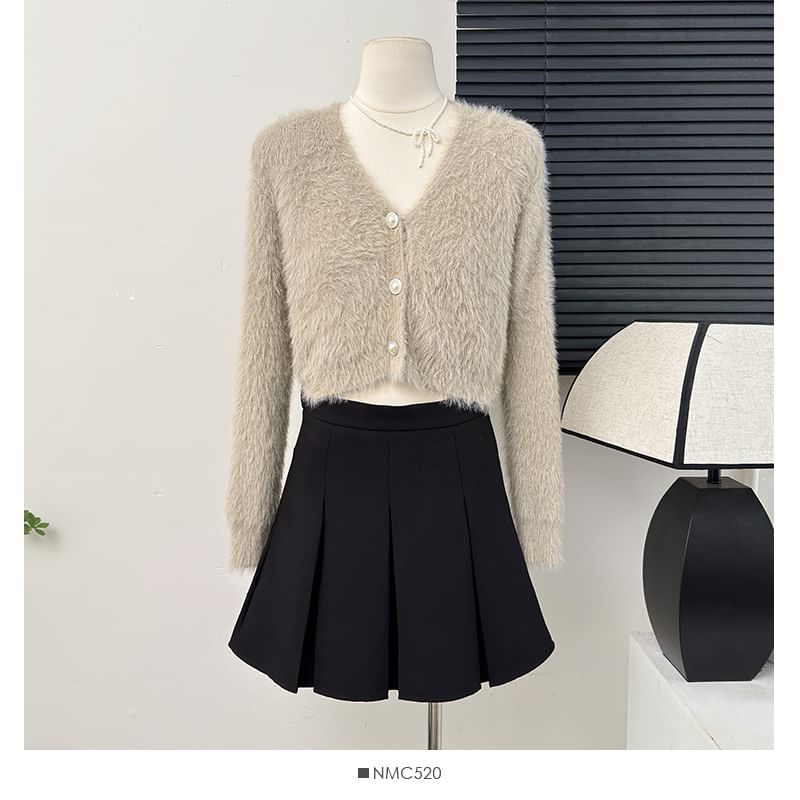 Fluffy Cropped V-Neck Cardigan in Six Shades