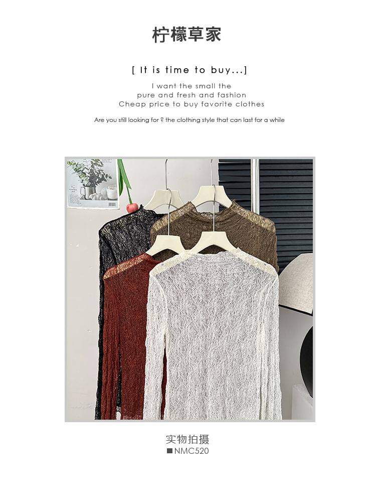 Sheer Mock Neck Lace Blouse
