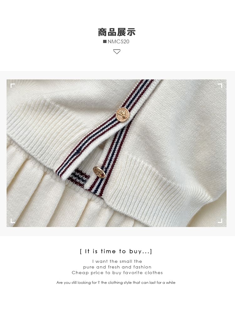Set Striped V-Neck Crop Cardigan with Pleated A-Line Skirt