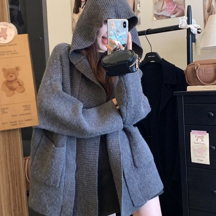 Basic Hooded Ribbed Cardigan