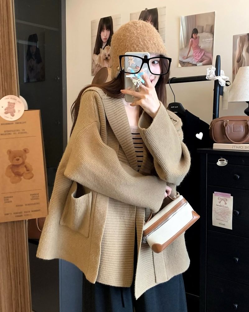 Basic Hooded Ribbed Cardigan