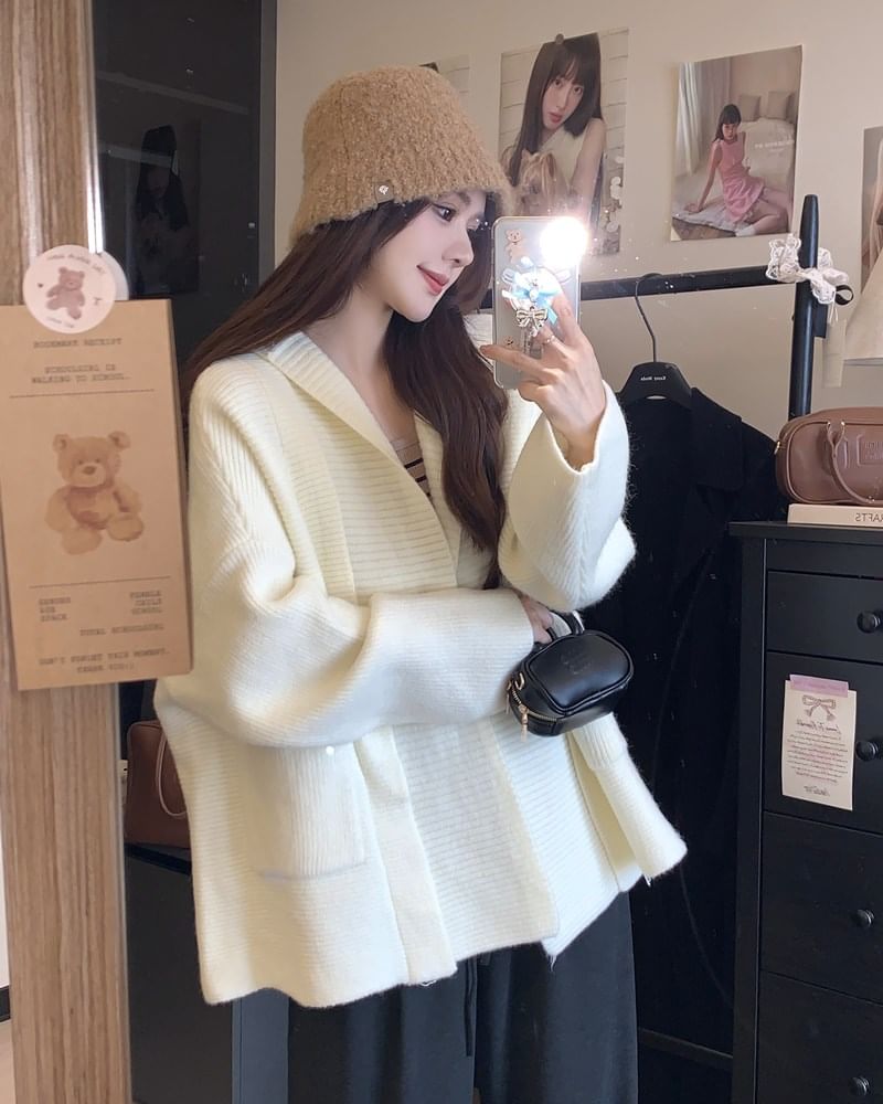 Basic Hooded Ribbed Cardigan