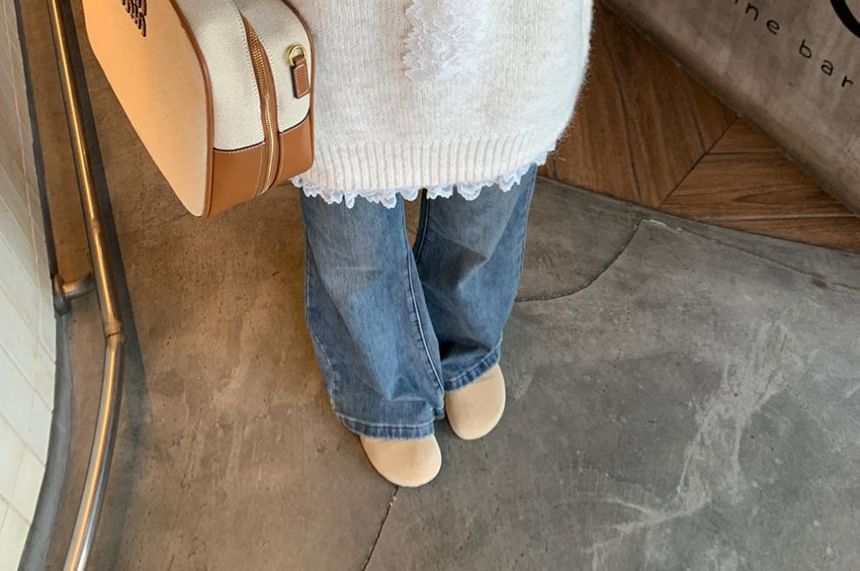 Mock Two-Piece Lace Panel V-Neck Sweater