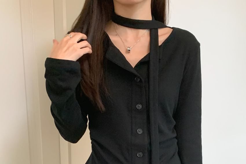 Set: Crew Neck Basic Button Cardigan + Maxi Skirt