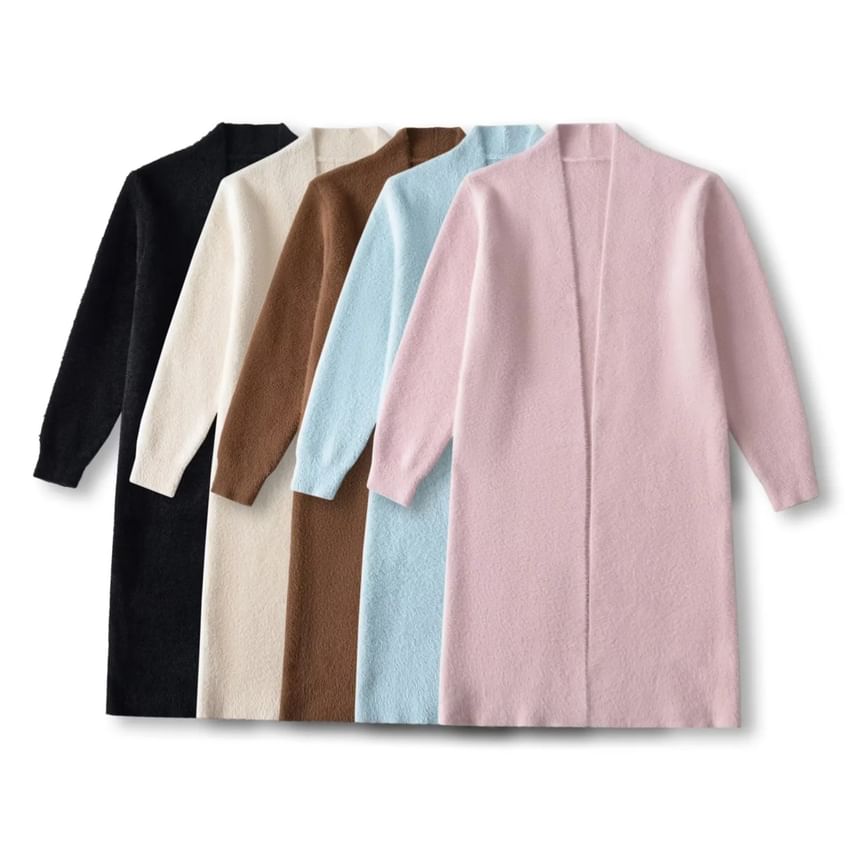 Solid Long Front Open Knit Cardigan