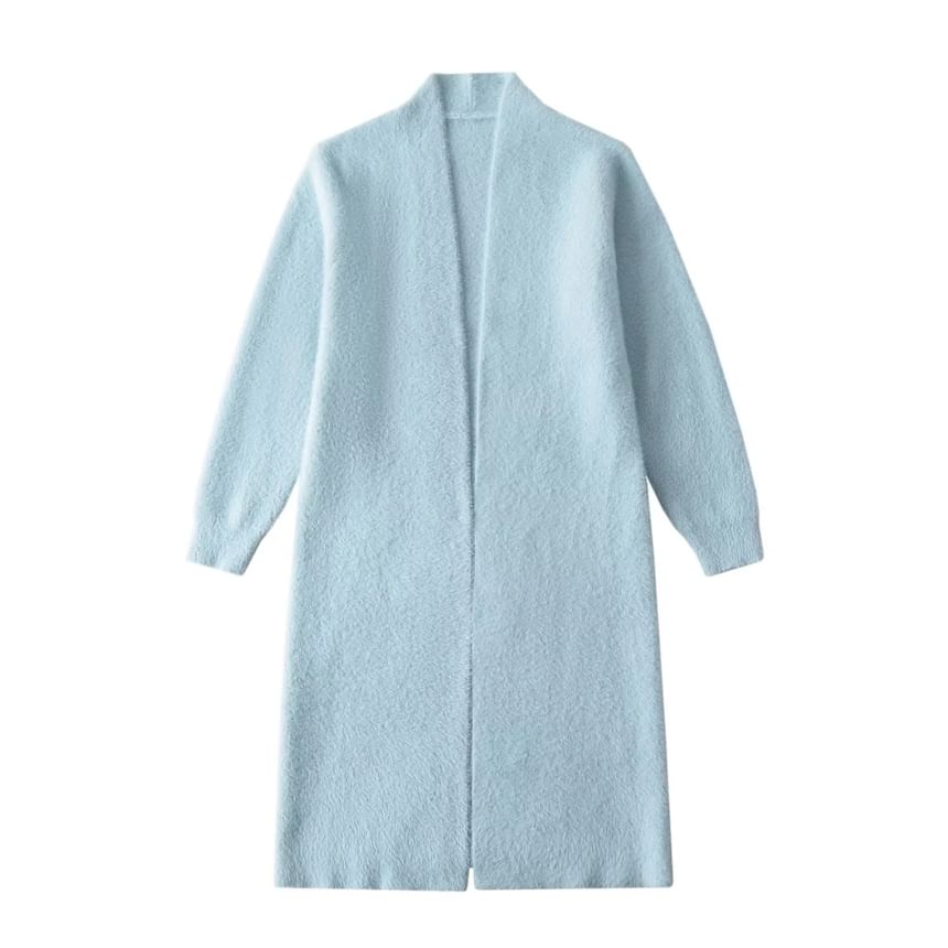 Solid Long Front Open Knit Cardigan