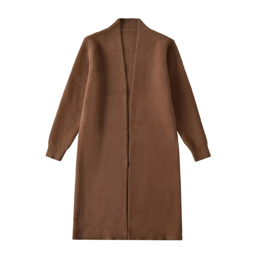 Solid Long Front Open Knit Cardigan
