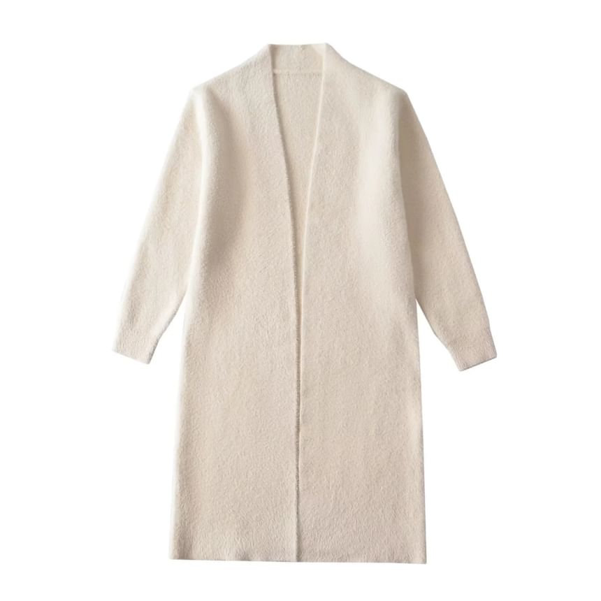 Solid Long Front Open Knit Cardigan