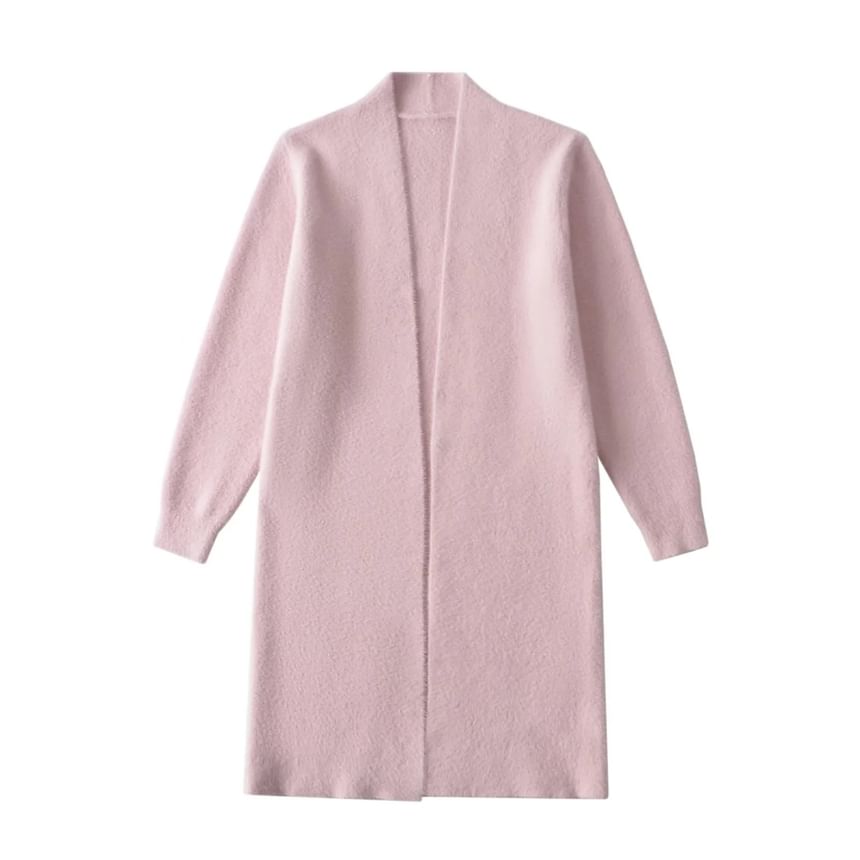Solid Long Front Open Knit Cardigan