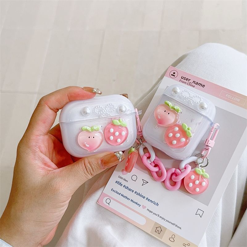 Bow Strawberry Applique AirPods Case For AirPods 1/2 Generation, Pro, Pro 2, 3rd Generation