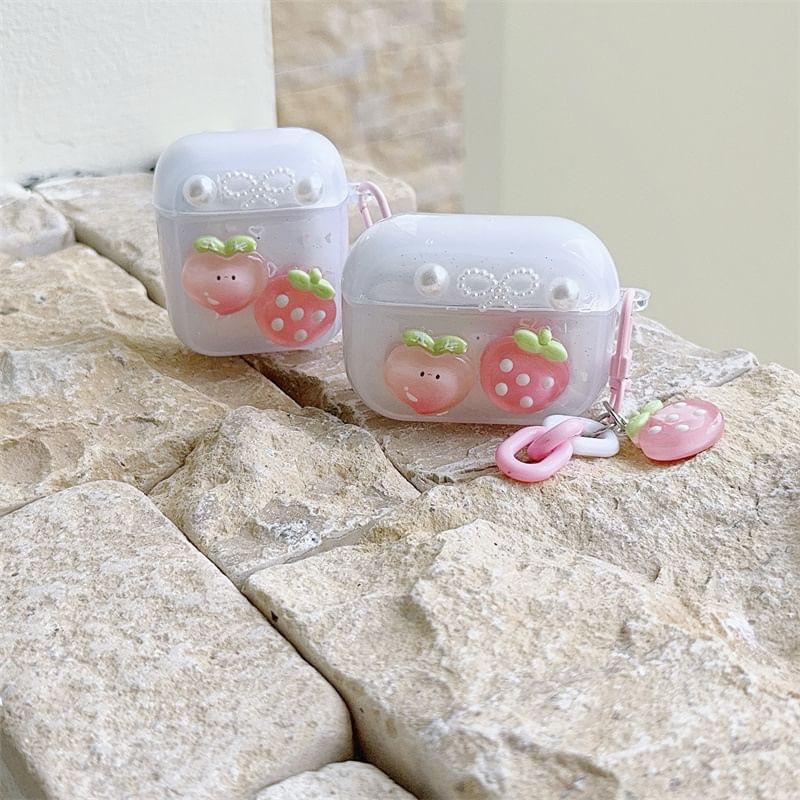 Bow Strawberry Applique AirPods Case For AirPods 1/2 Generation, Pro, Pro 2, 3rd Generation
