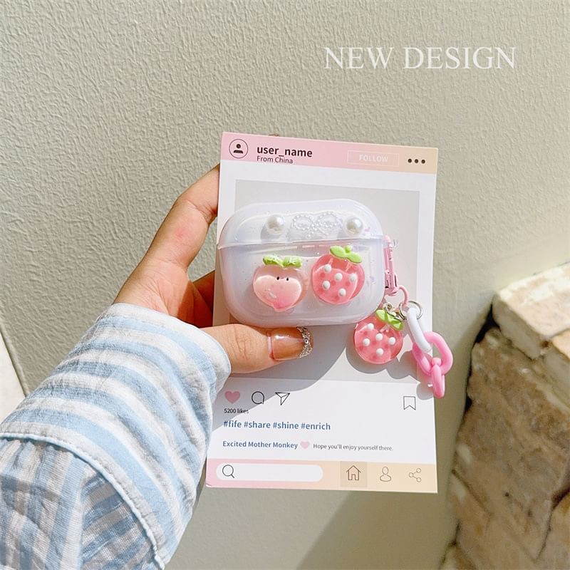 Bow Strawberry Applique AirPods Case For AirPods 1/2 Generation, Pro, Pro 2, 3rd Generation