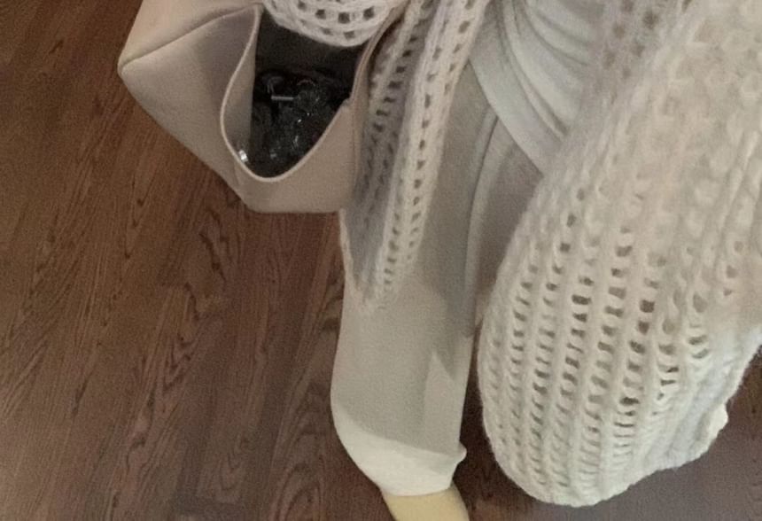 Open Front Perforated Plain Cardigan