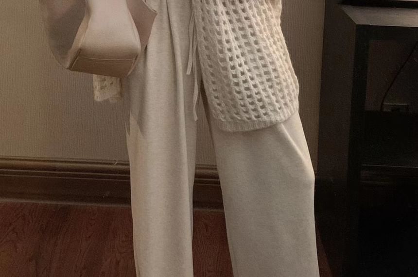 Open Front Perforated Plain Cardigan