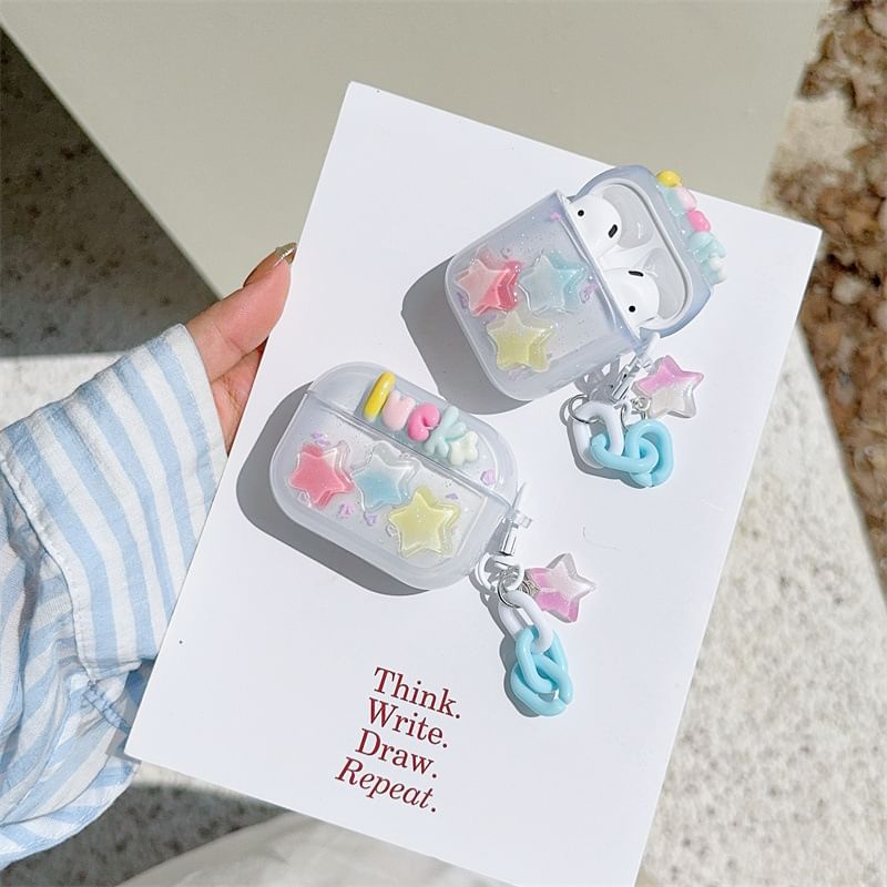 Star Applique Lettering AirPods Case For AirPods 1/2 Generation, Pro, Pro 2, 3rd Generation