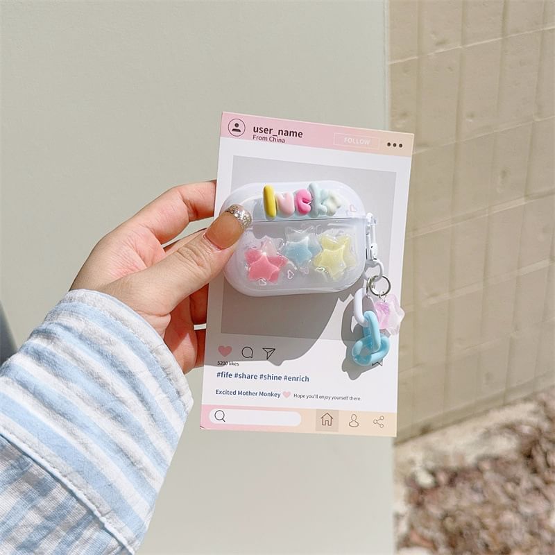 Star Applique Lettering AirPods Case For AirPods 1/2 Generation, Pro, Pro 2, 3rd Generation