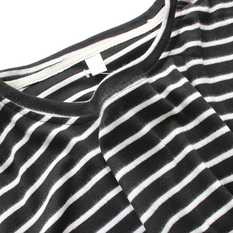 Couple Matching Pajama Set: Long-Sleeve Crew Neck Striped T-Shirt + Pants