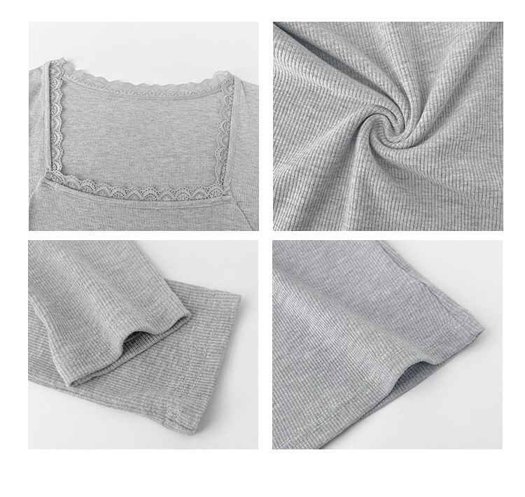Square Neck Lace-Trimmed Cotton Tee