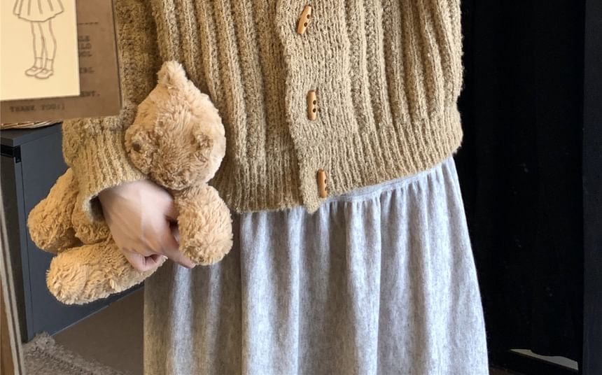 Turtleneck Chunky Knit Plain Cardigan