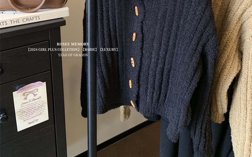 Turtleneck Chunky Knit Plain Cardigan