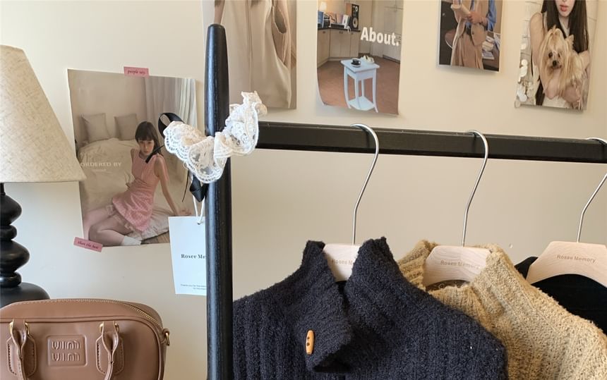 Turtleneck Chunky Knit Plain Cardigan