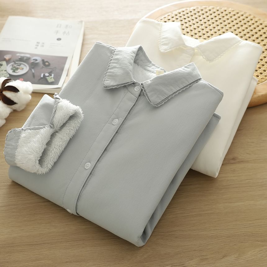 Plain Lace Trim Button-Down Shirt