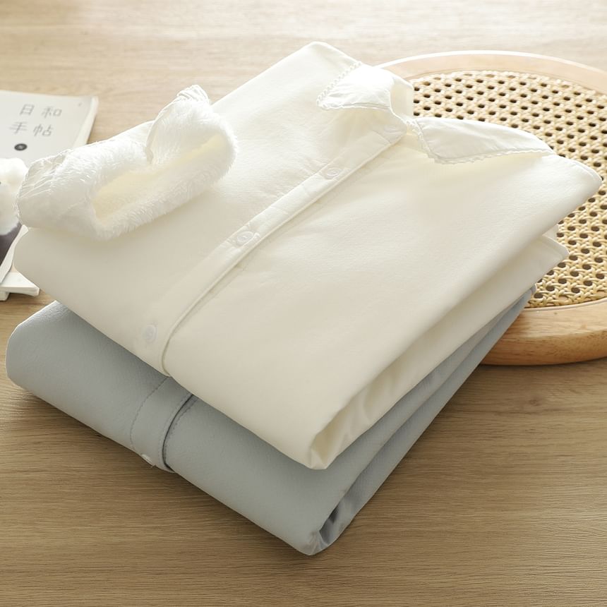 Plain Lace Trim Button-Down Shirt